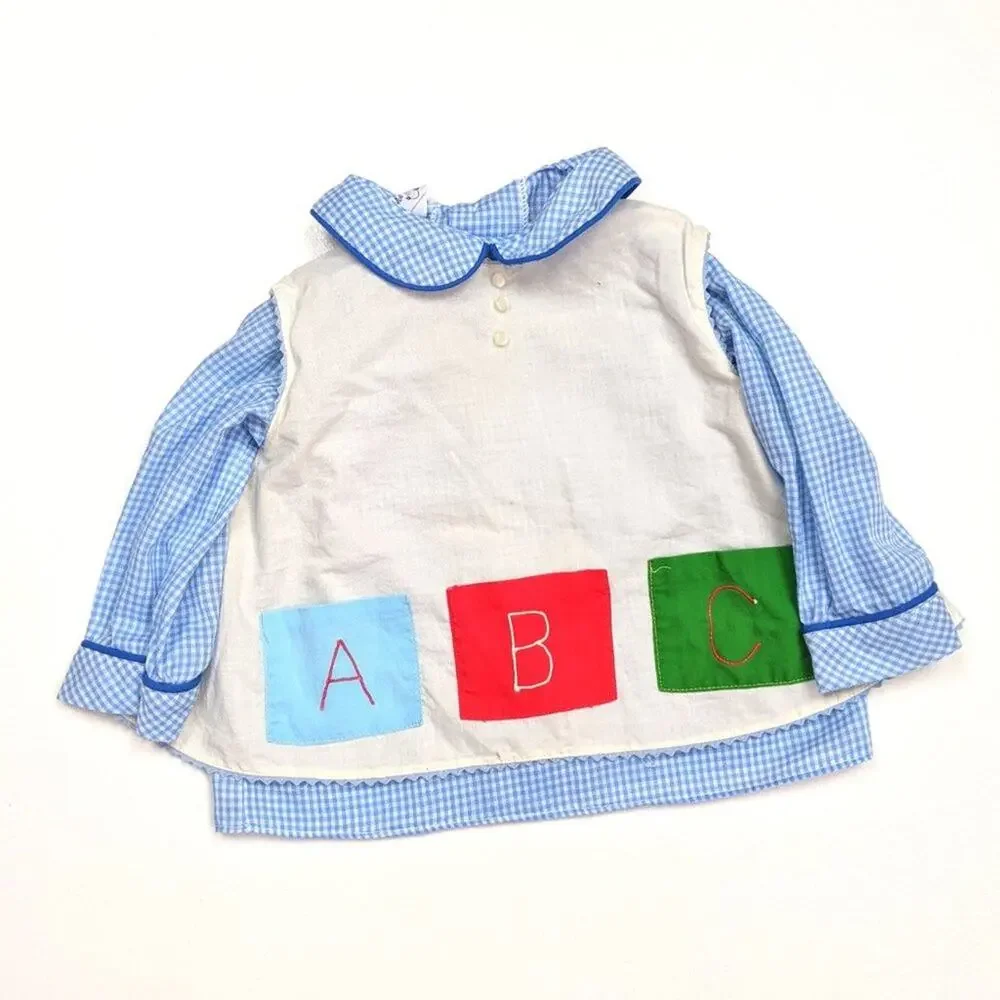 Vintage Toddle Tyke Top Baby Girls Size 3-6m Two-Piece Pocket Swing Apron ABC